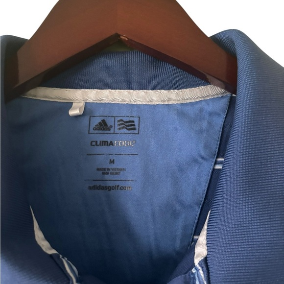 Adidas Men’s Climate Cool Blue Striped Golf Polo- Size Medium - Picture 2 of 5